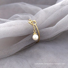 14K 18K Gold Custom Light Chain Ring with Pearl Fashion Jewelry